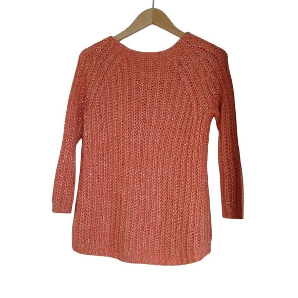 Anthropologie Knited & Knoted Orange & Gold Knit Boat Neck Sweater Textured - Picture 3 of 11